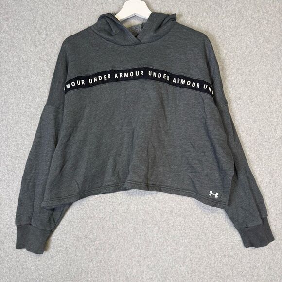 Under Armour Women's Large Grey Loose Cropped Pullover Sweater Sweatshirt Hoodie - Picture 1 of 8